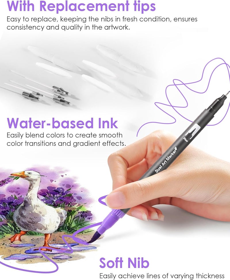 TOSHARE Art Markers Pens Dual Tip Coloring Markers Set with Brush & Fine Nib for Adult Coloring Book Christmas Gifts Professional Calligraphy & Drawing Art Supplies Kit for Adults (72 Colors) - Image 3